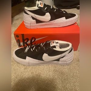 Nike x Sacai Blazer Low Suede-Trimmed Leather Sneakers